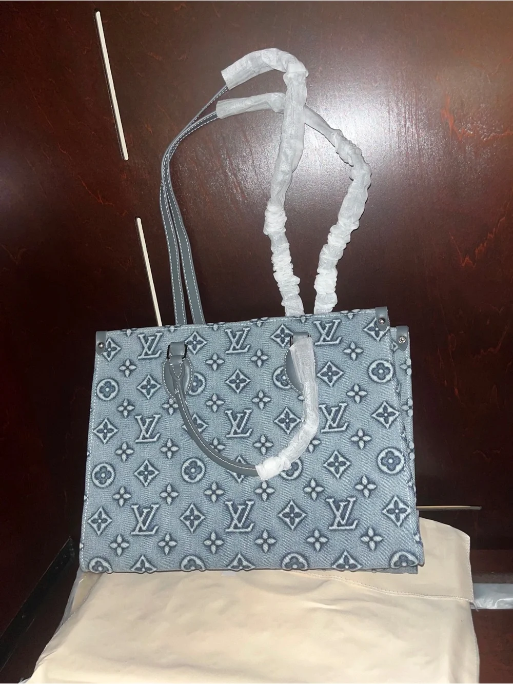 Cute fashion Blue Denim Monogram Tote Bag